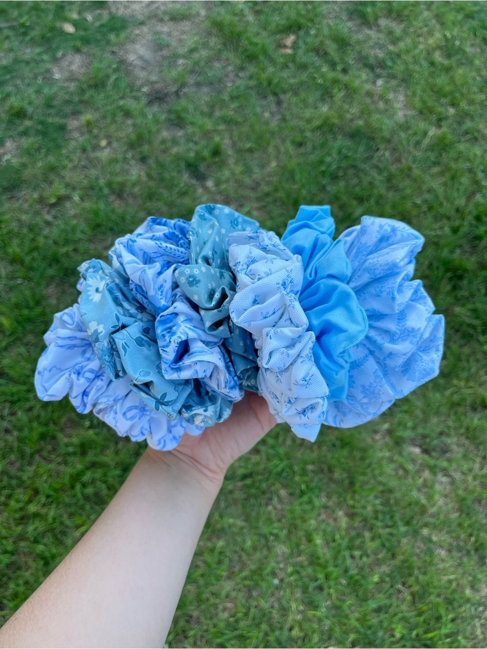 Cottagecore LoveShackFancy Bridgerton Blue Floral Inspird Handmade Scrunchie Set